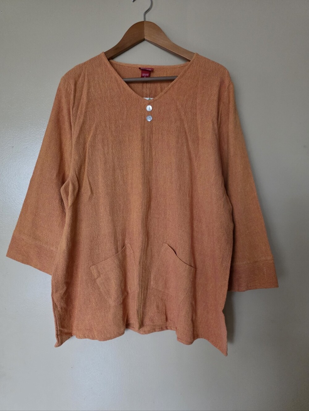 Toofan Rust Orange Cotton Tunic Top 2X Lagenlook Artsy Boho Earthy Minimalist